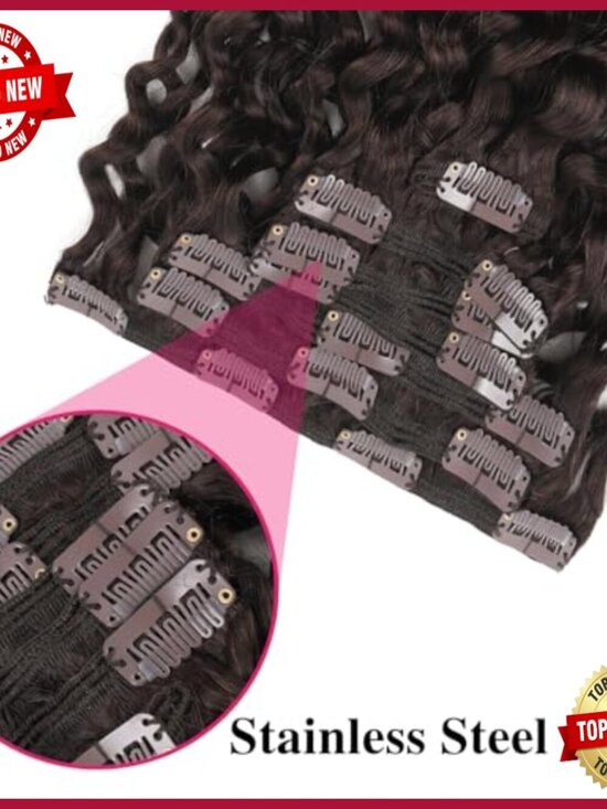 Natural Wavy Human Hair Clip-In Extensions 20 Inch Double Weft main image 4